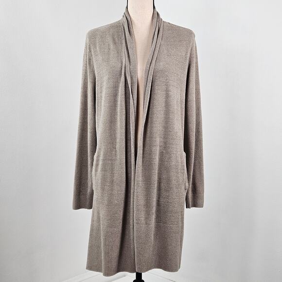 Barefoot Dreams Open Front Cardigan Sweater Long Neutral Taupe | Women's Medium - Picture 1 of 16